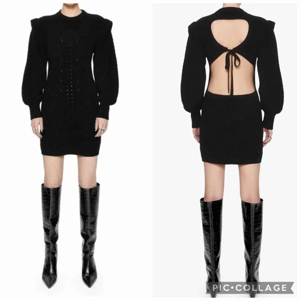 Rebecca Minkoff Black Knit Puff Sleeve Open‎ Back Mini Dress NWOT